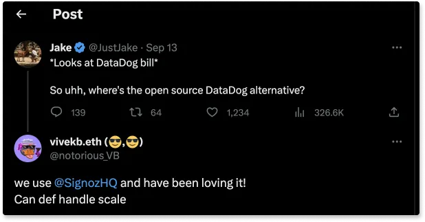 Twitter shoutout about SigNoz