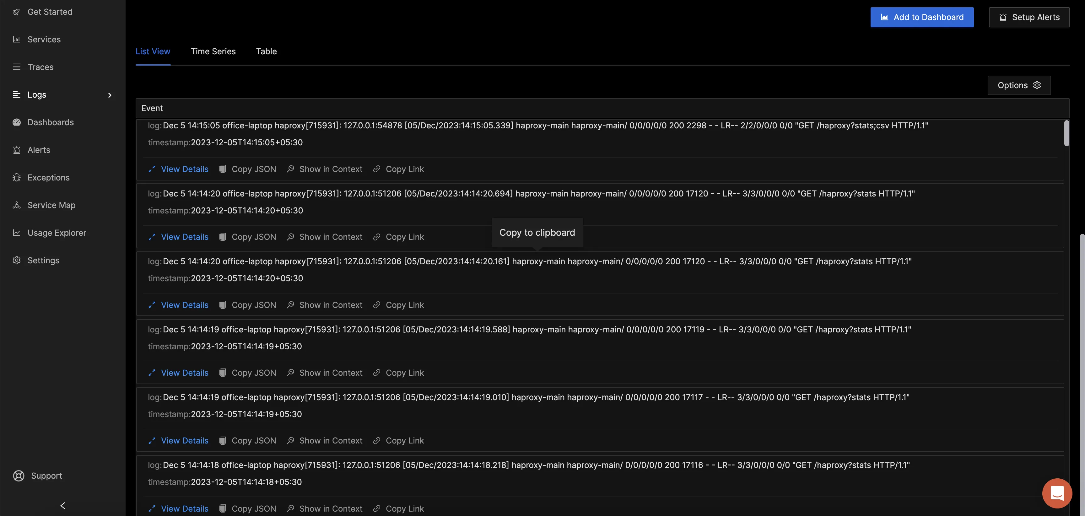 HAProxy logs in SigNoz