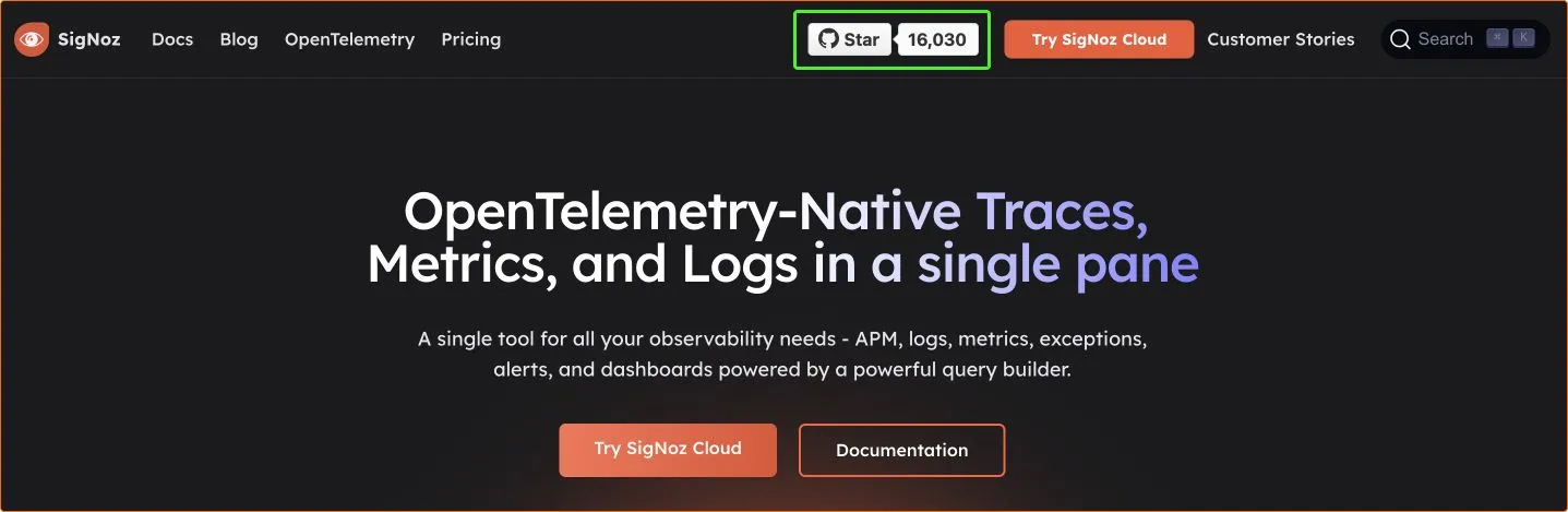 SigNoz milestone graphic celebrating 16,000 GitHub stars