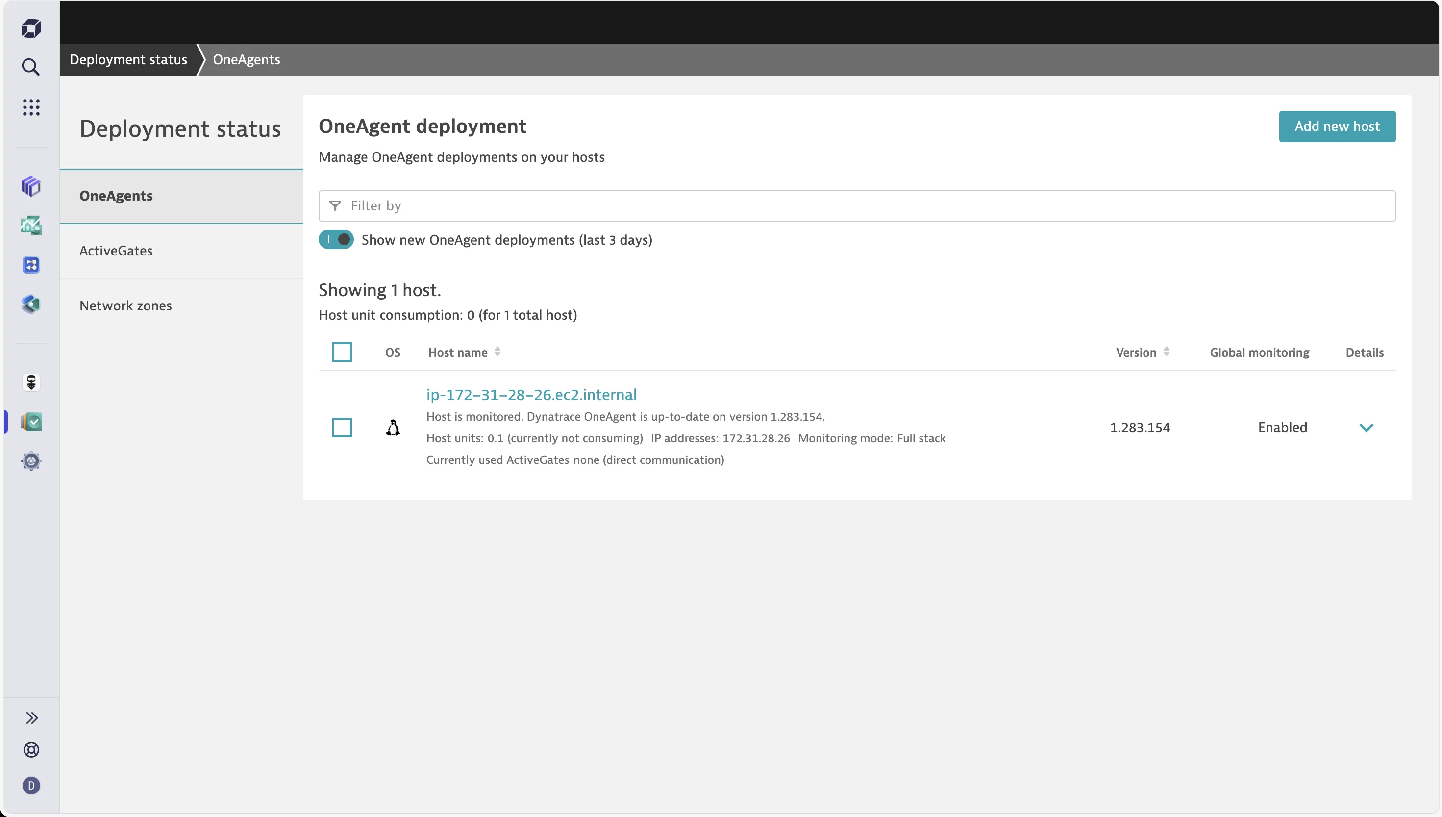 Dynatrace dashboard displaying EC2 host monitoring