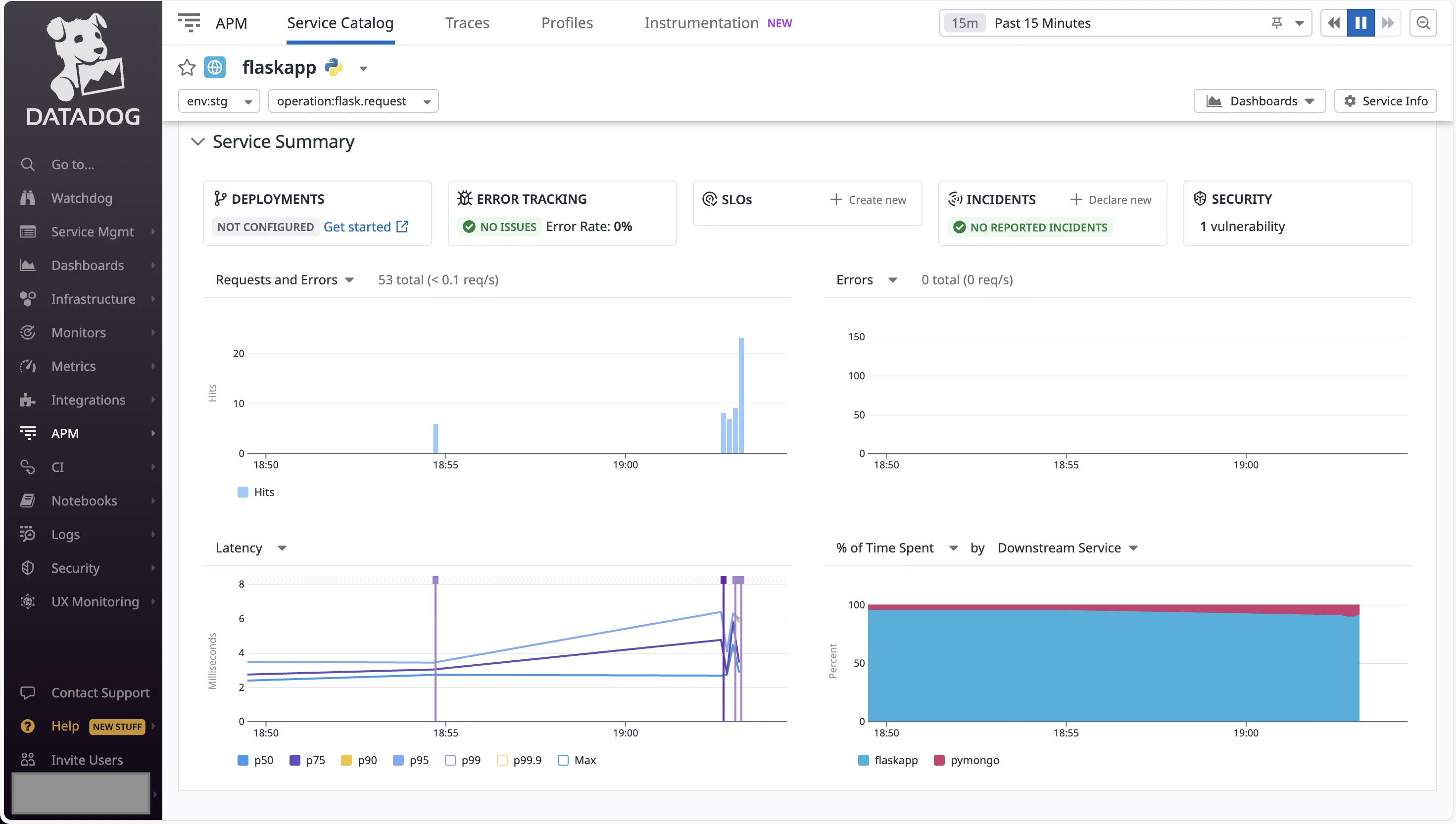 Detailed view of Datadog APM metrics