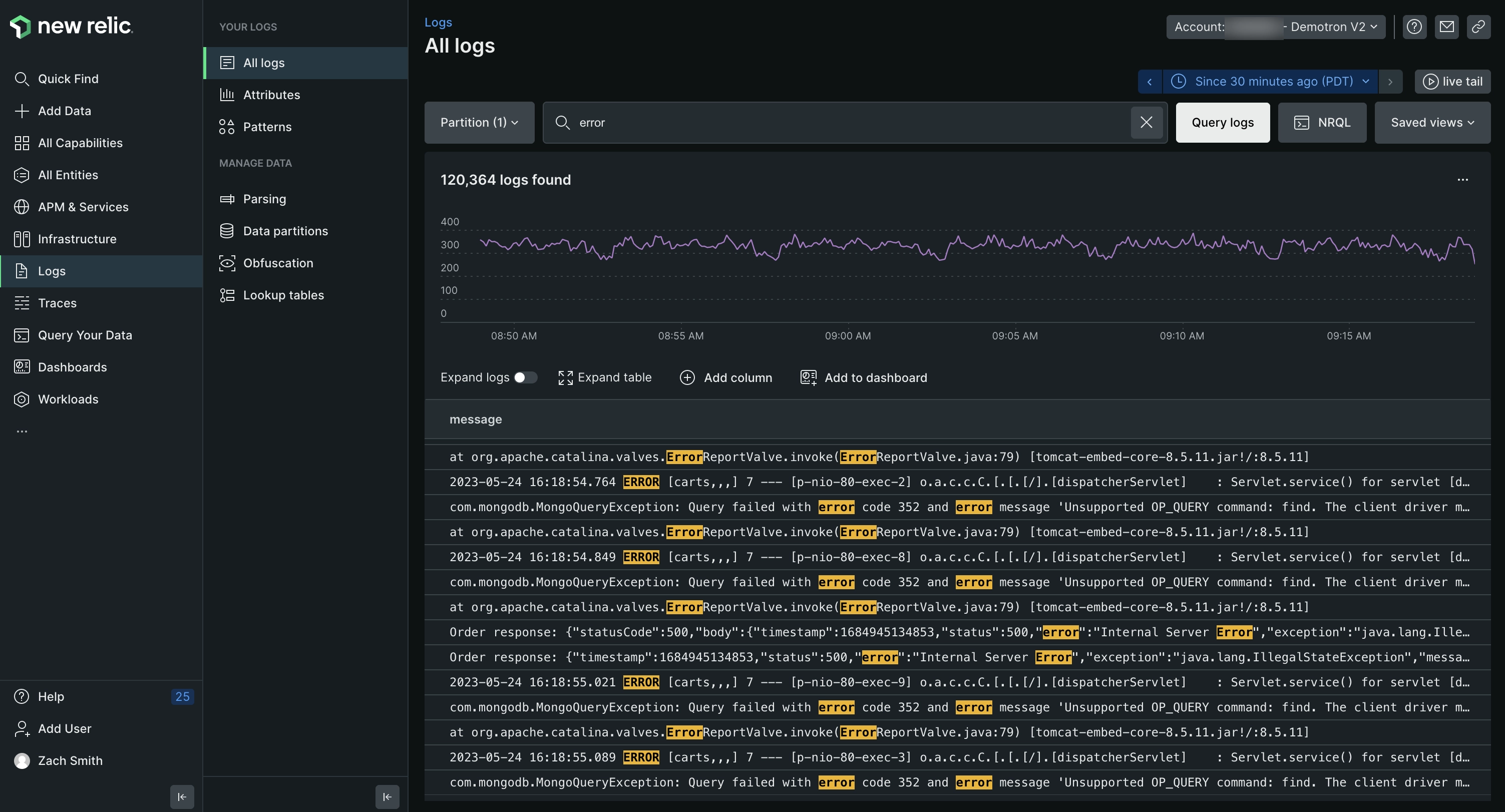 New Relic Logs Dashboard (Source: New Relic)