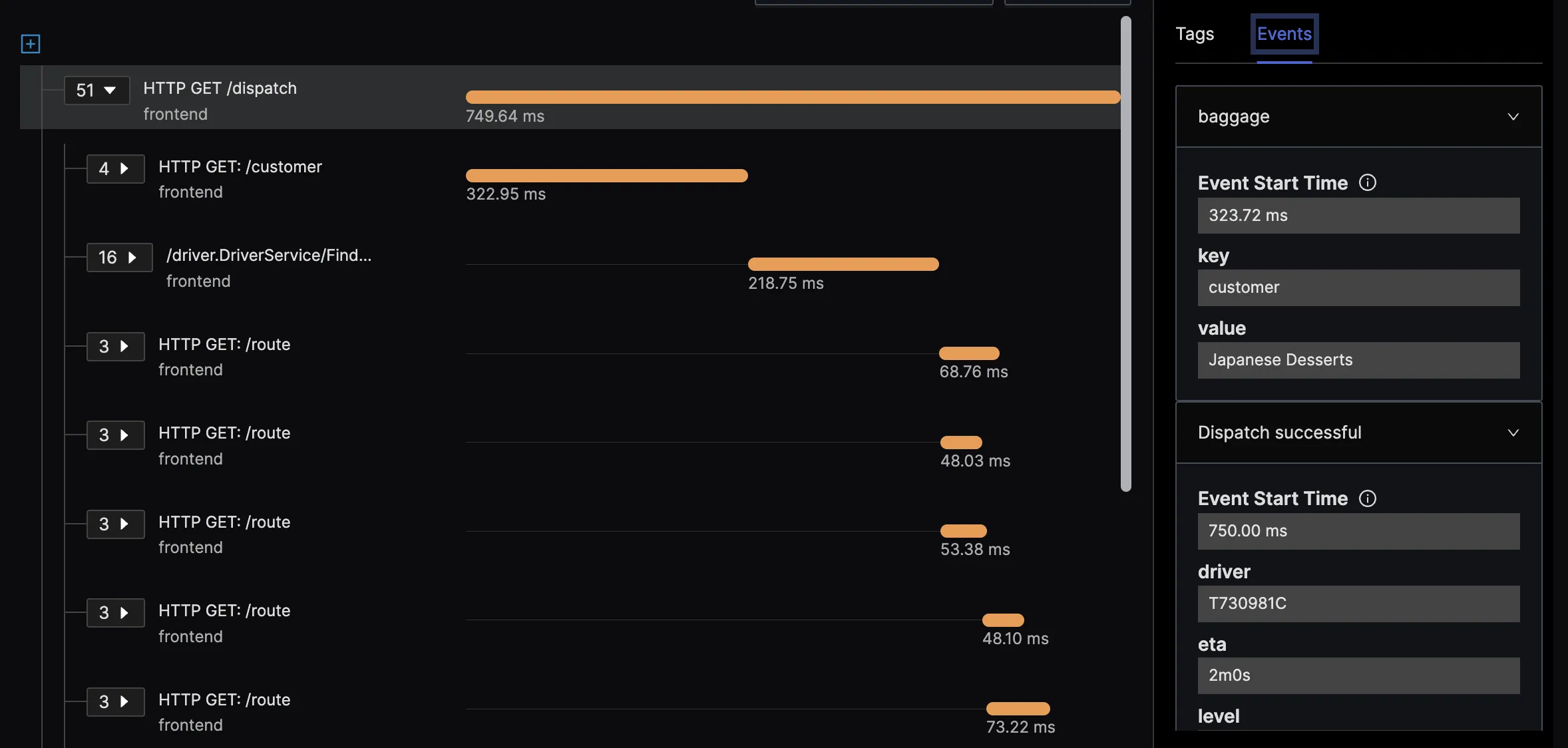 Sorted tags in the trace detail page