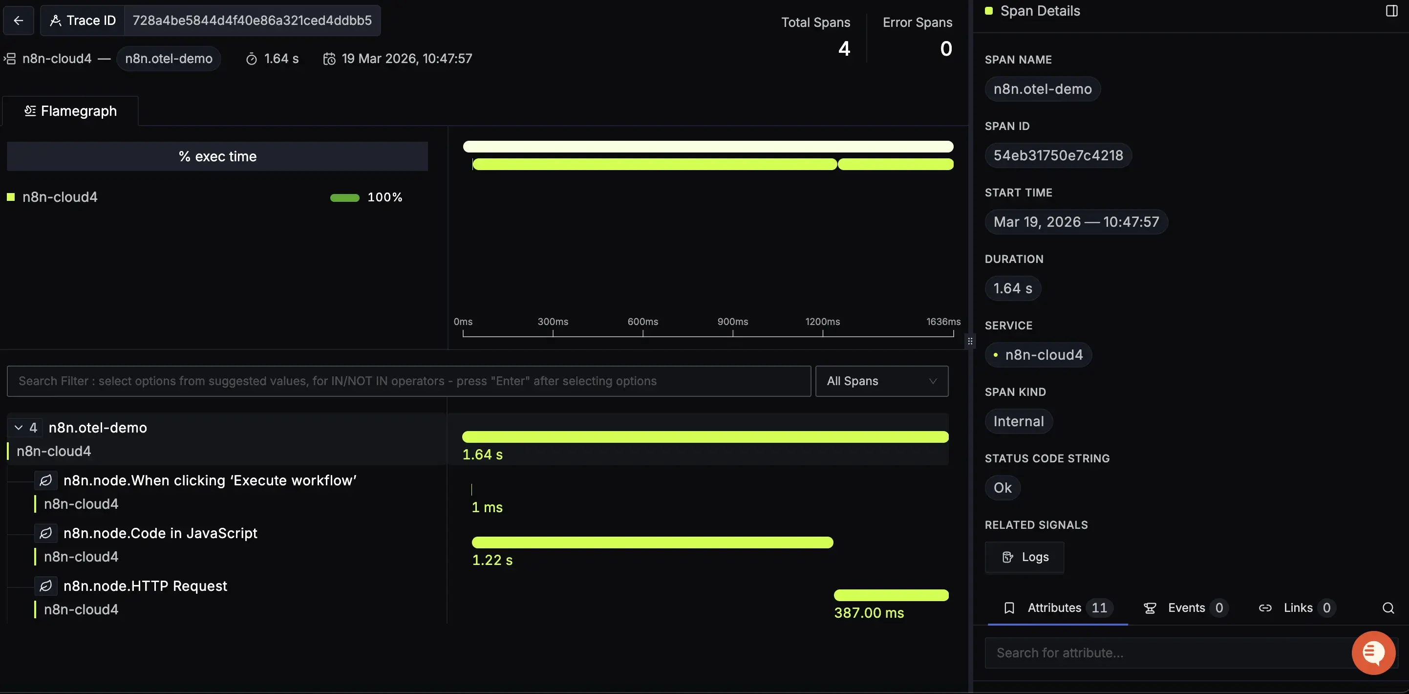 n8n Detailed Traces View