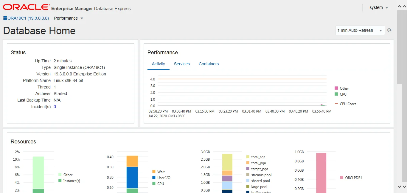 Oracle Enterprise Manager - Database Monitoring Dashboard