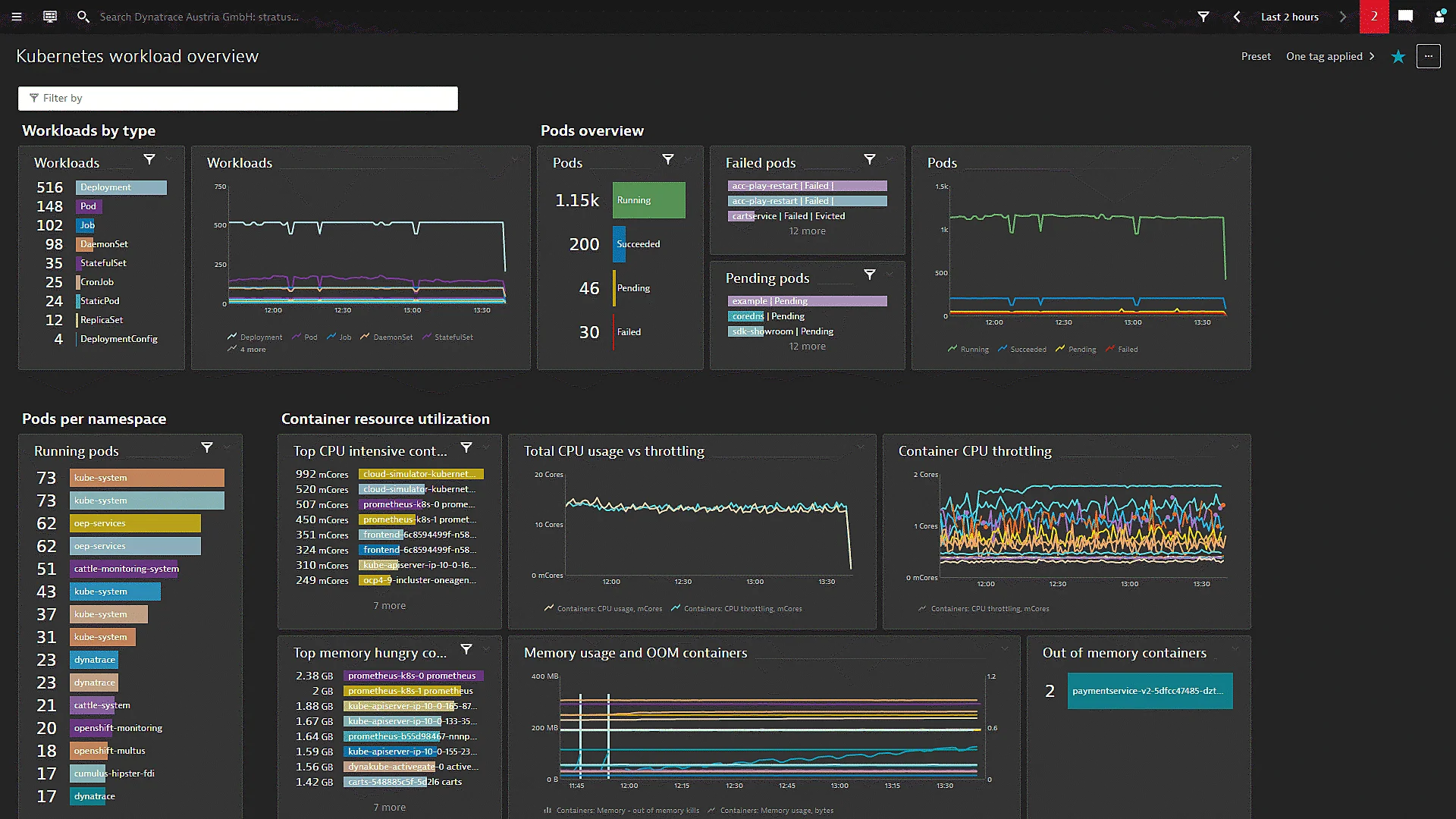 Dynatrace Kubernetes Workload Monitor Dashboard