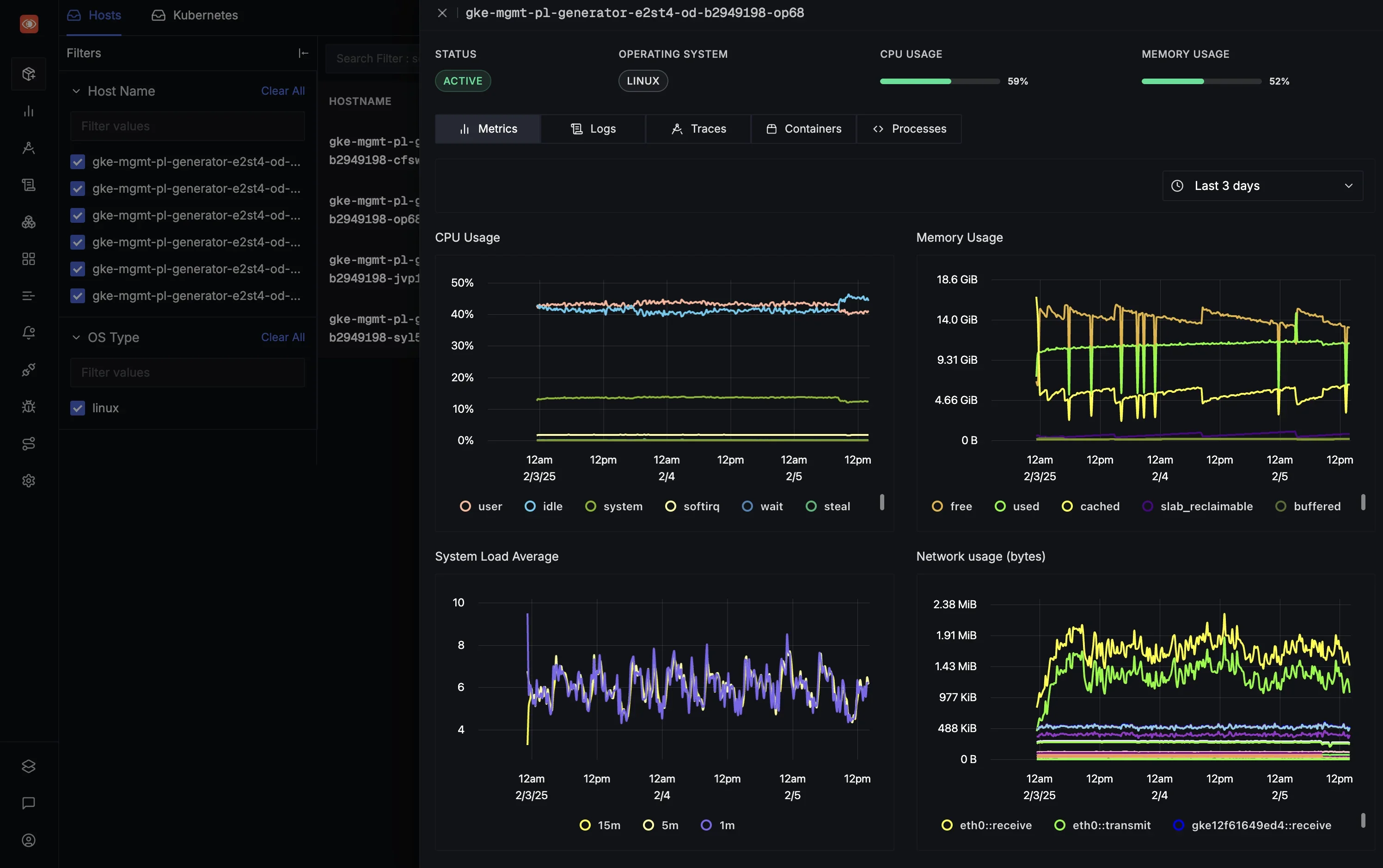 SigNoz Infrastructure Monitoring Dashboard