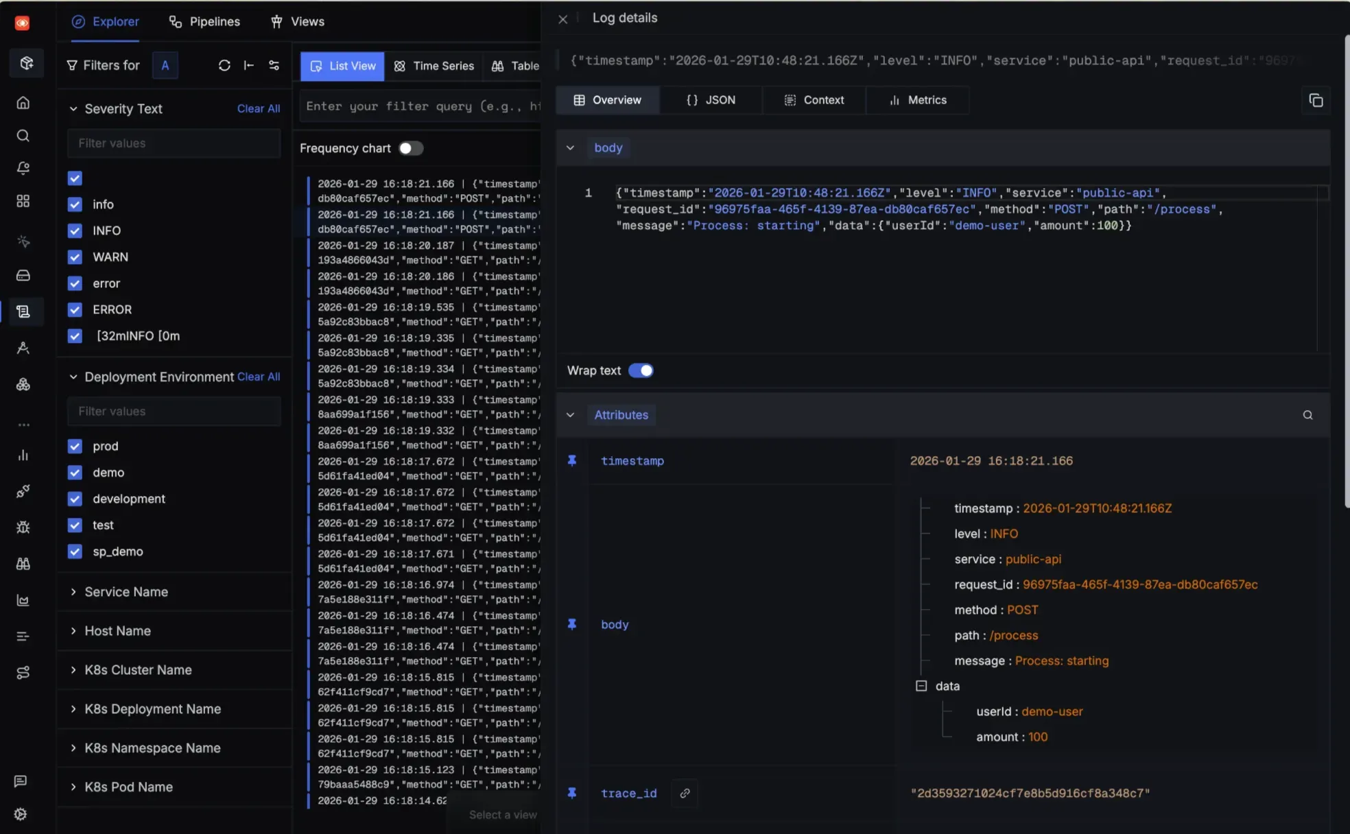 SigNoz Log Management Dashboard