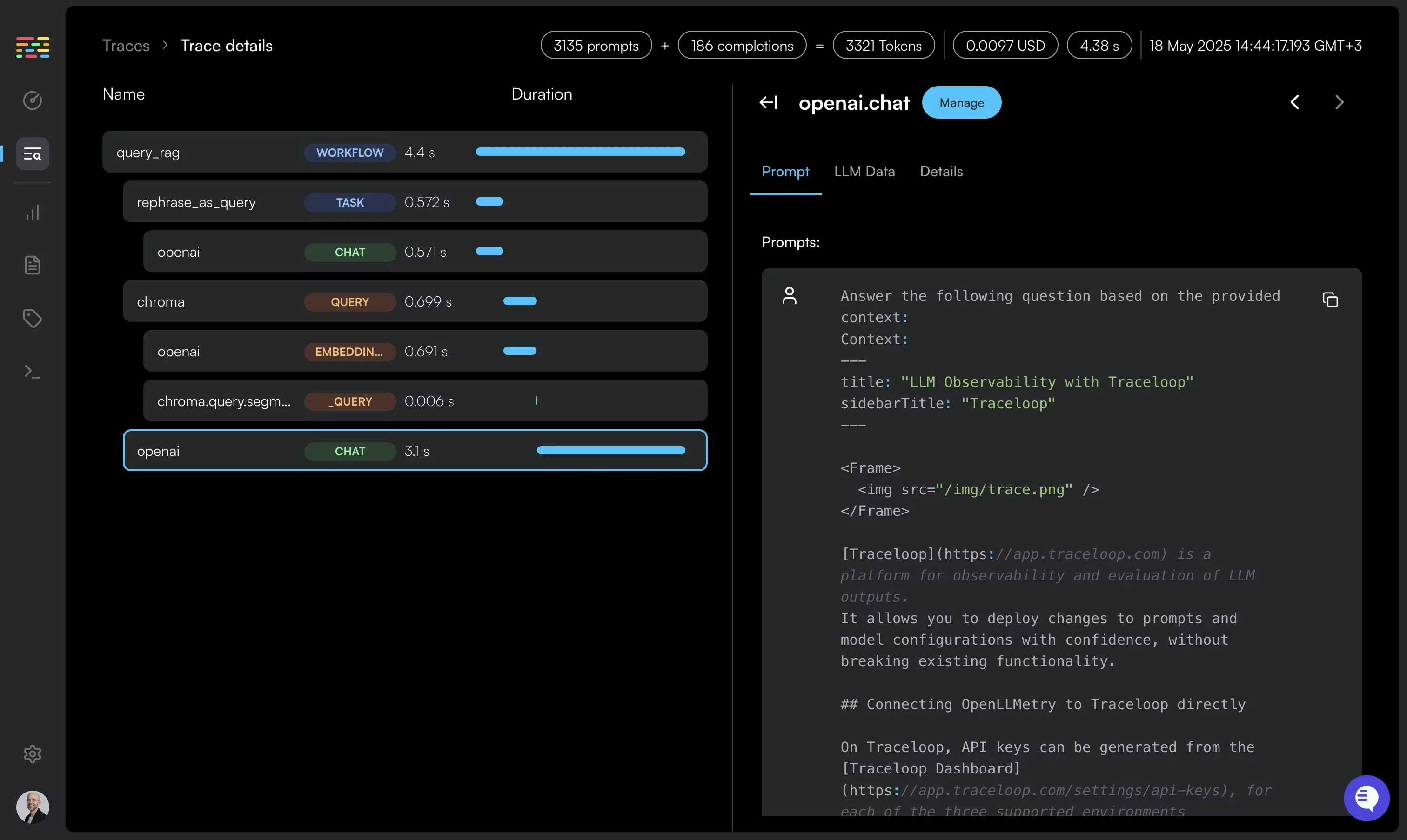 OpenLLMetry Dashboard, credits: traceloop