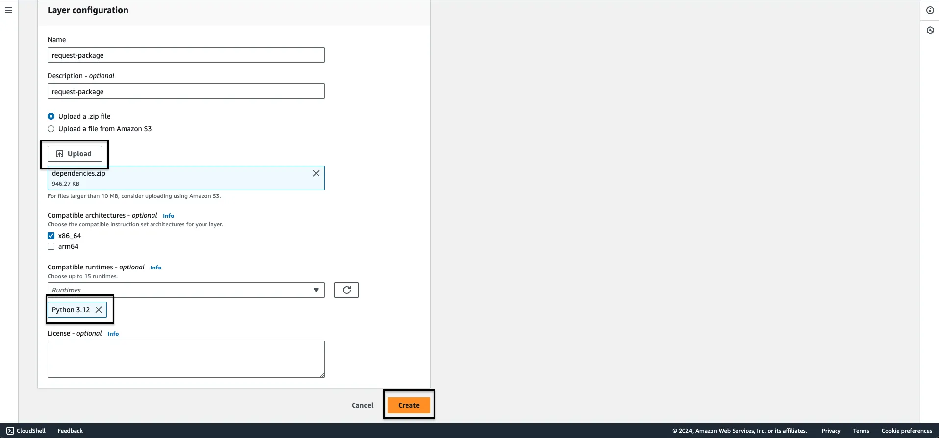 Layer configuration page with upload zip file option
