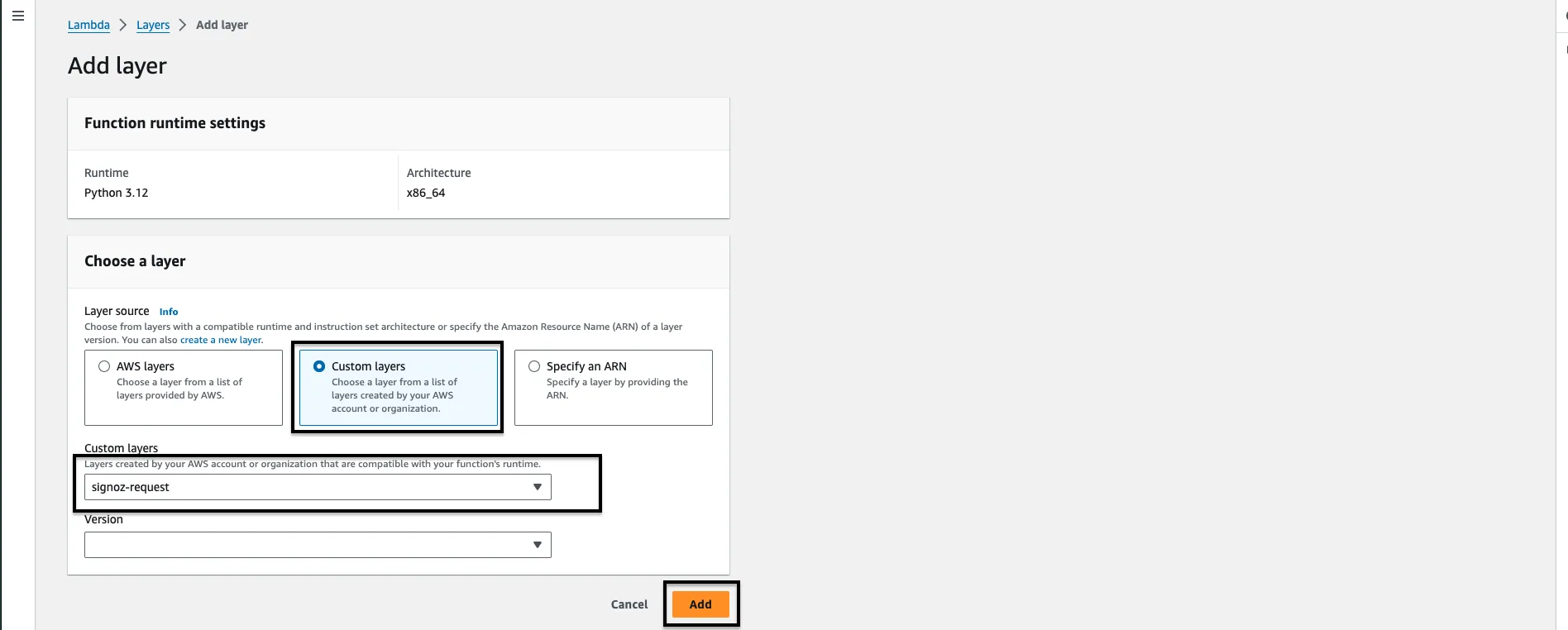 Add layer dialog showing Custom layers option and layer selection dropdown