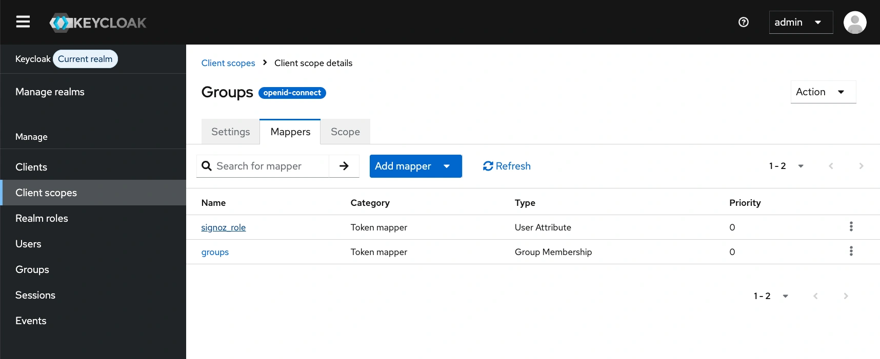 KeyCloak Created SigNoz Role Mapper in Client Scopes