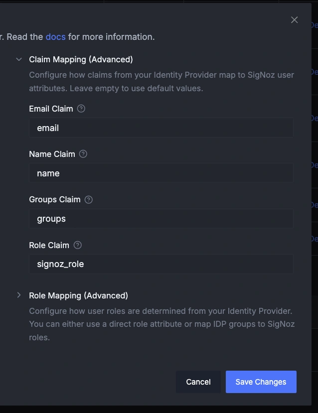 SigNoz OIDC Claim Mapping Configuration