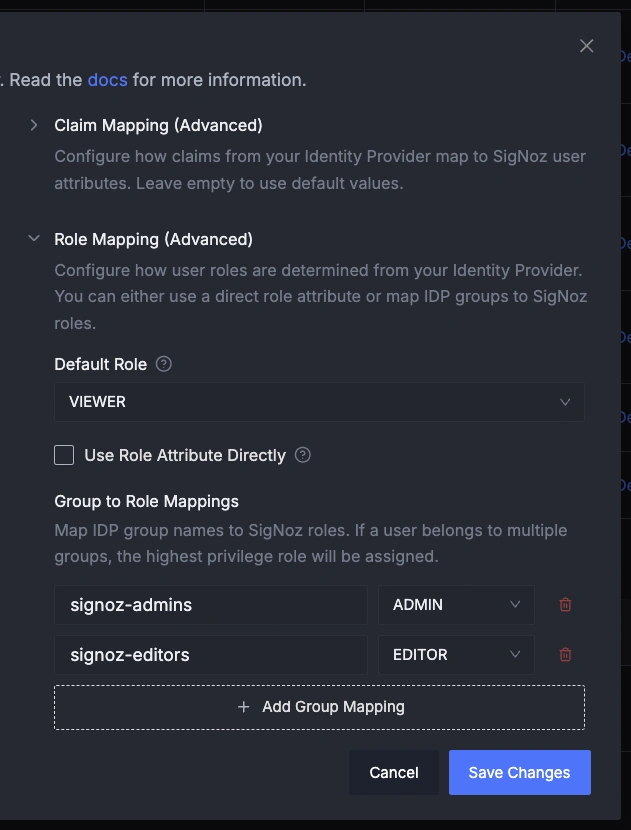 SigNoz OIDC Role Mapping Configuration
