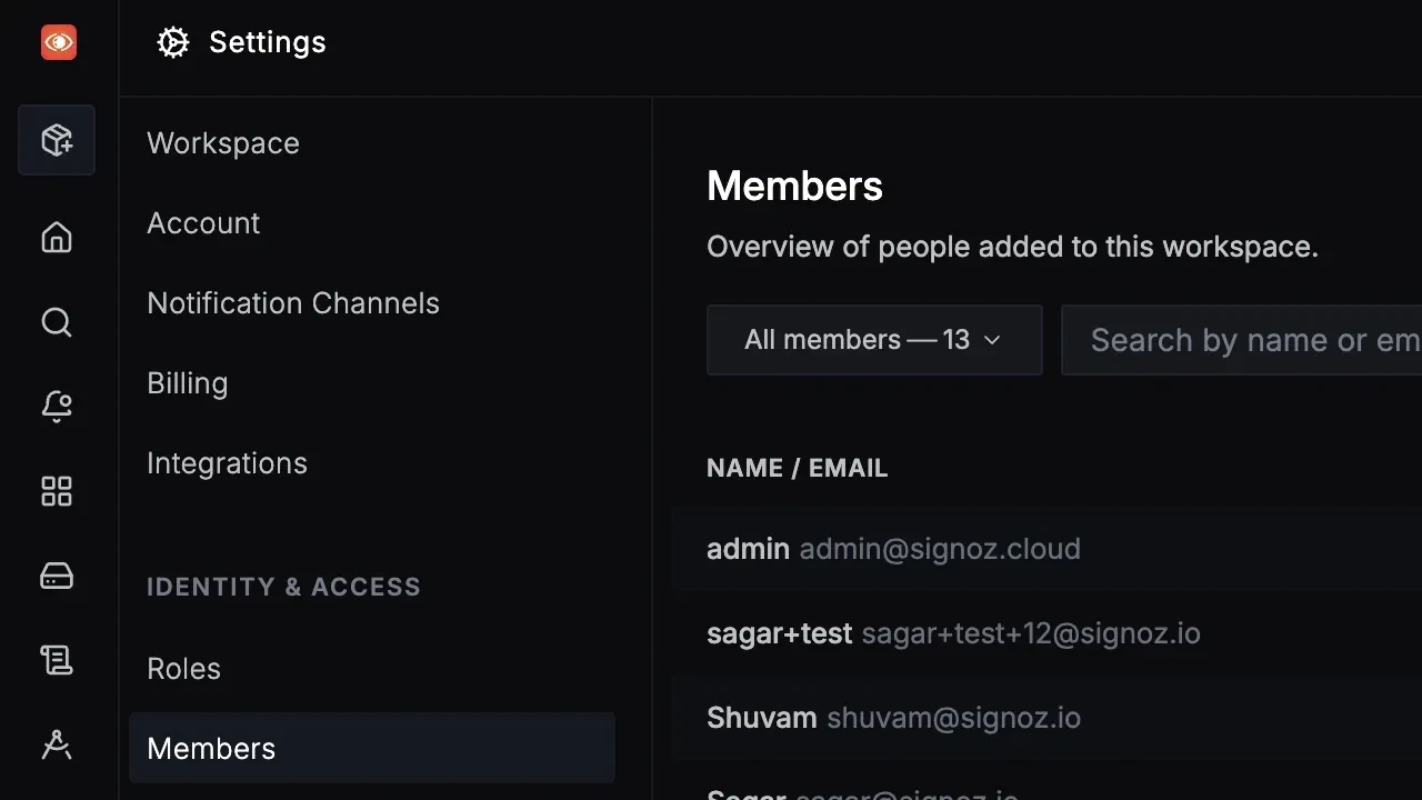 Members page under Settings in SigNoz