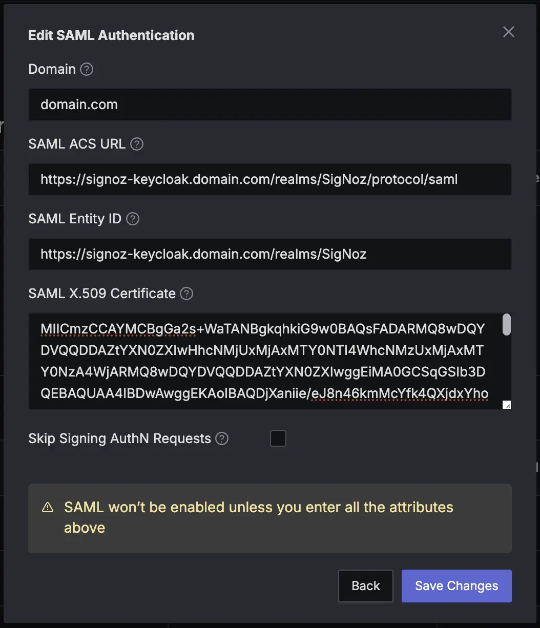 Admin login page - SAML Configuration