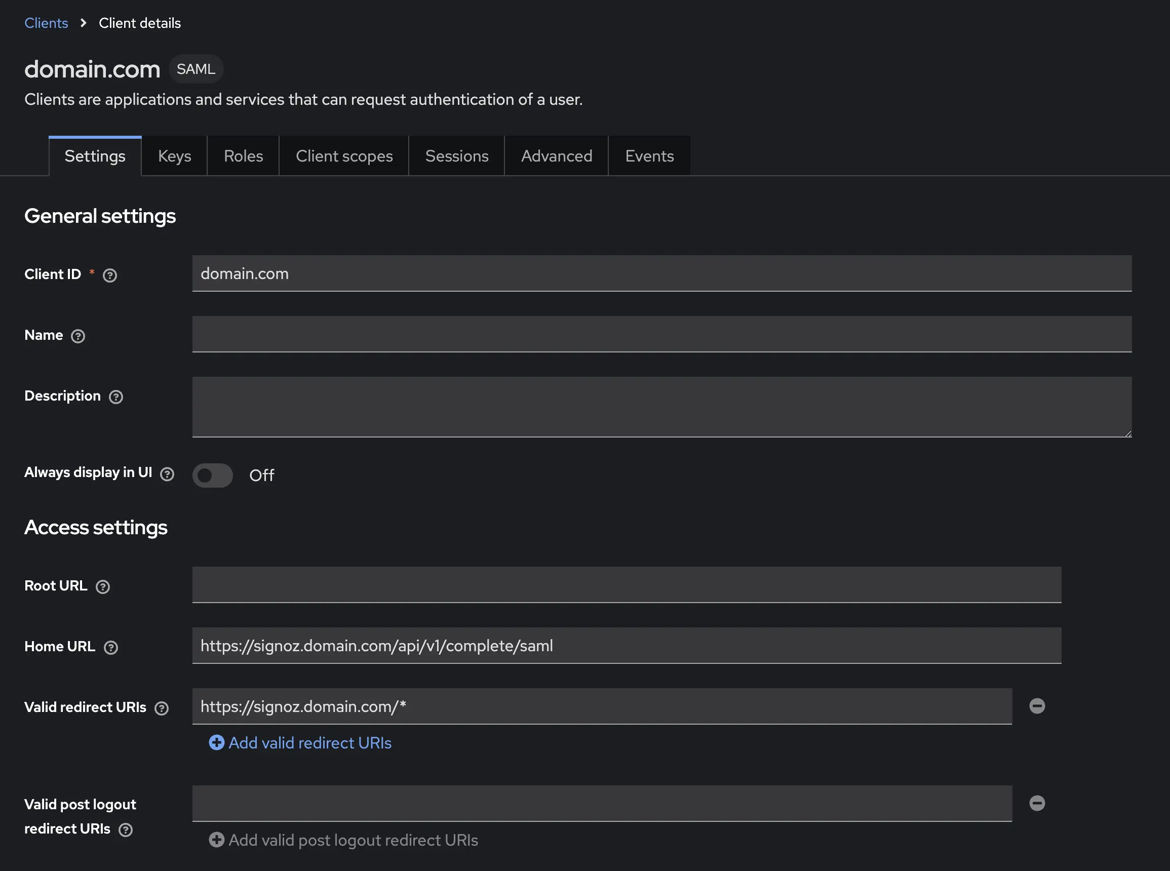 KeyCloak Client Settings