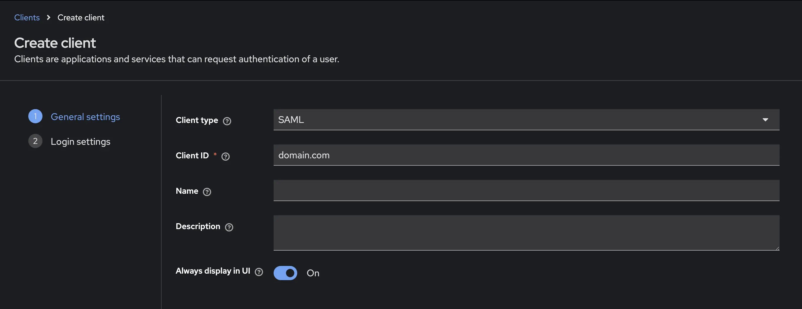 Create SAML Client