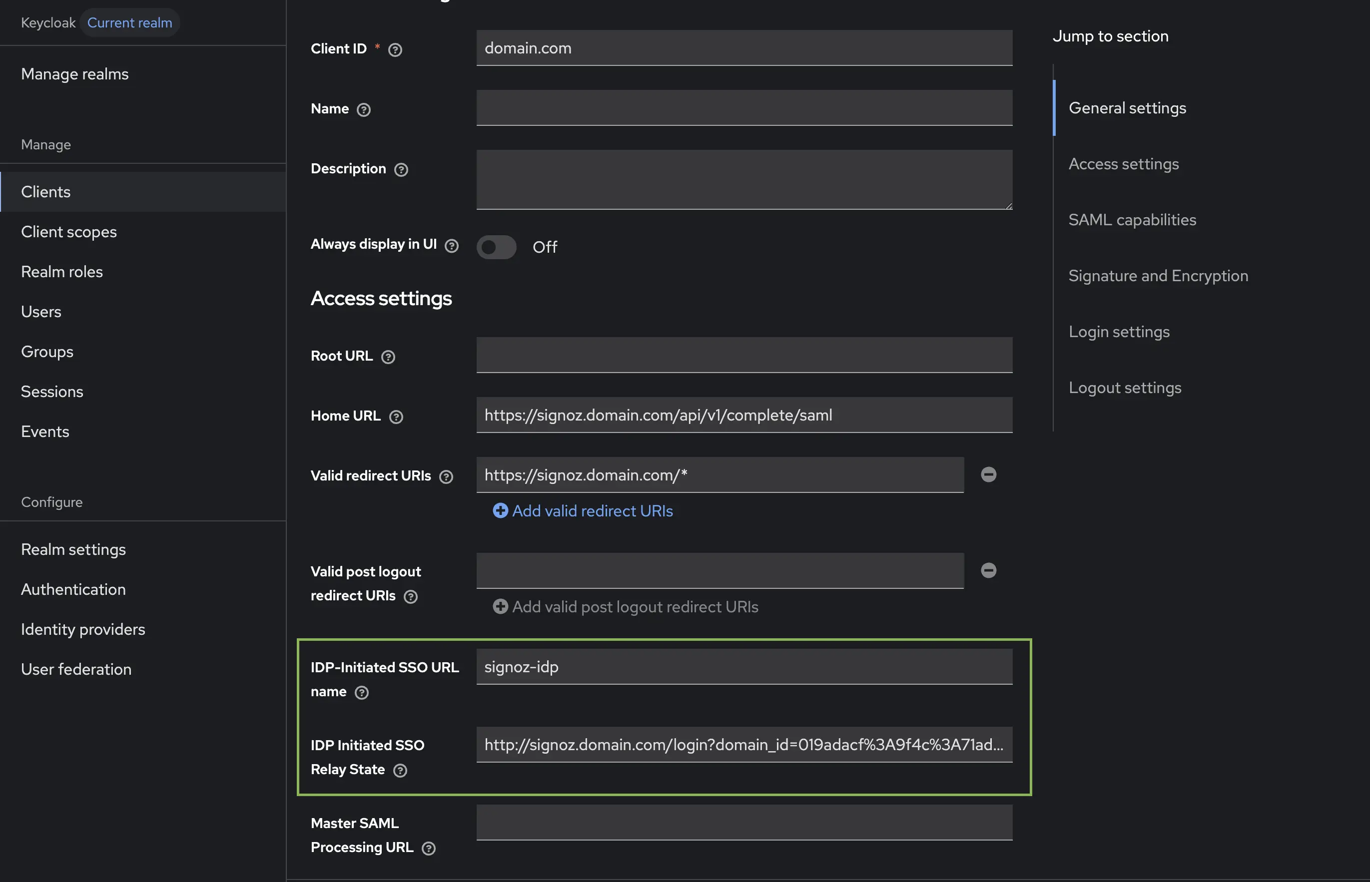 KeyCloak IdP Initiated Login Setting