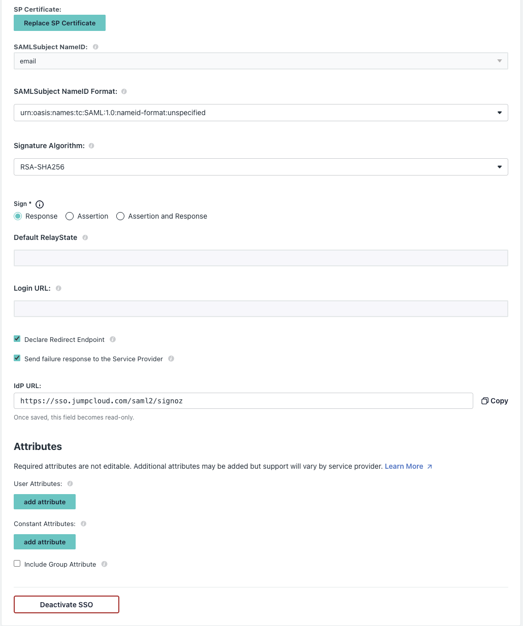 JumpCloud SAML Application Configuration 2