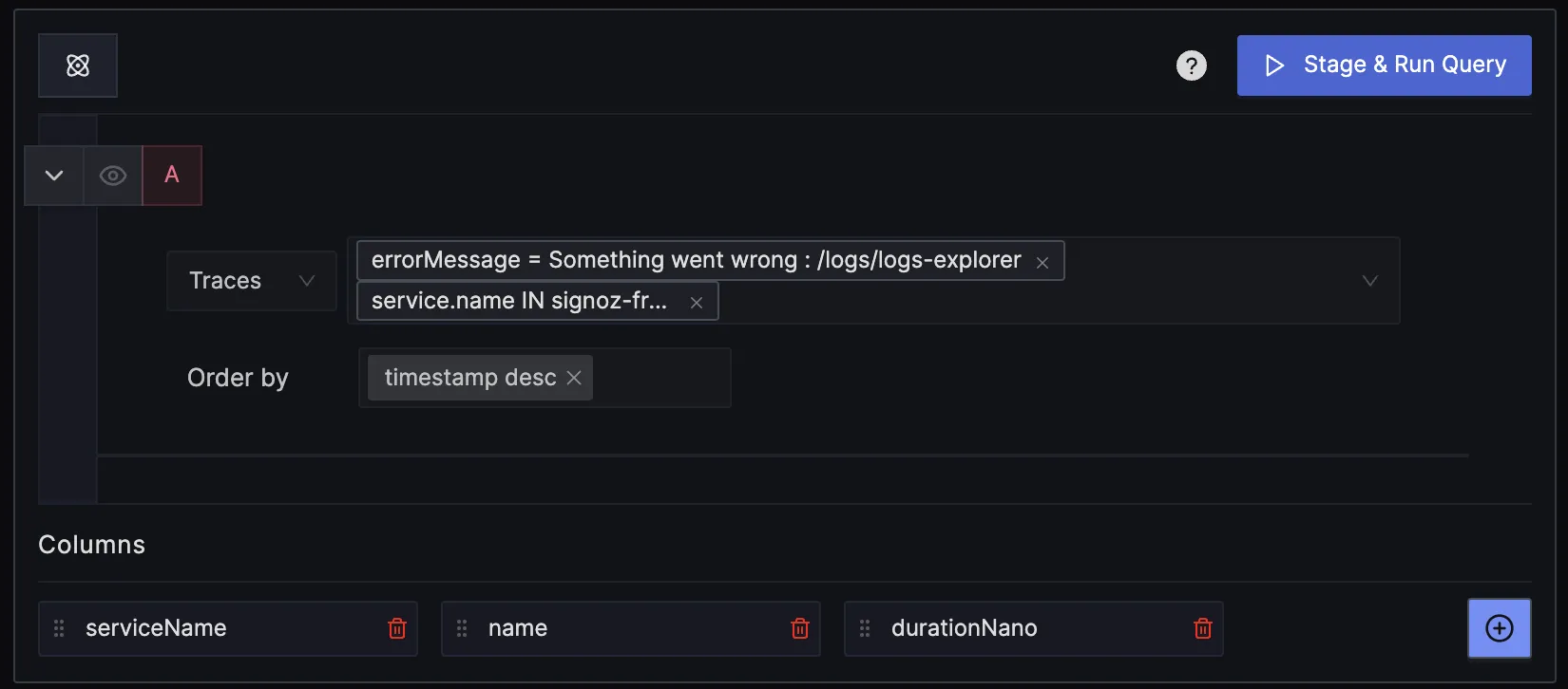 Query trace data for error tracking