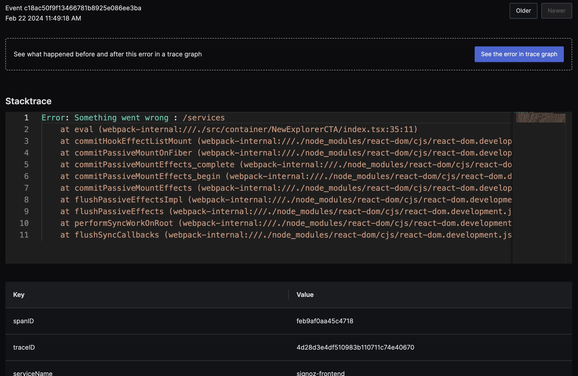 Stacktrace for errors in your application