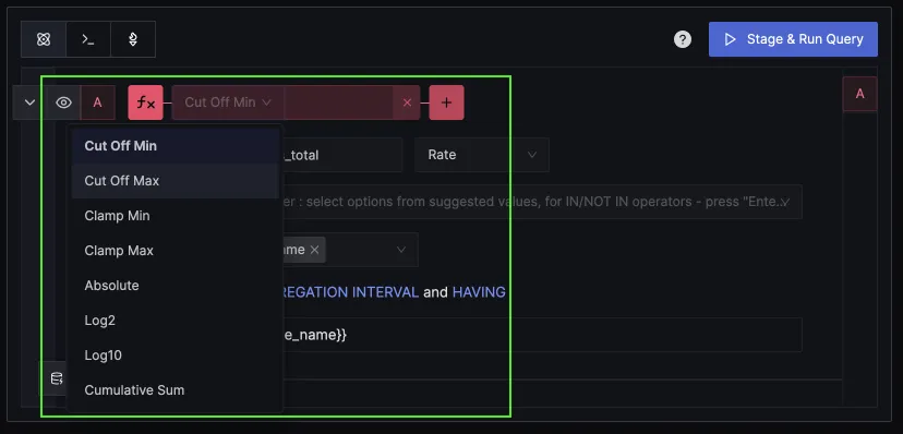 Functions in metrics query builder